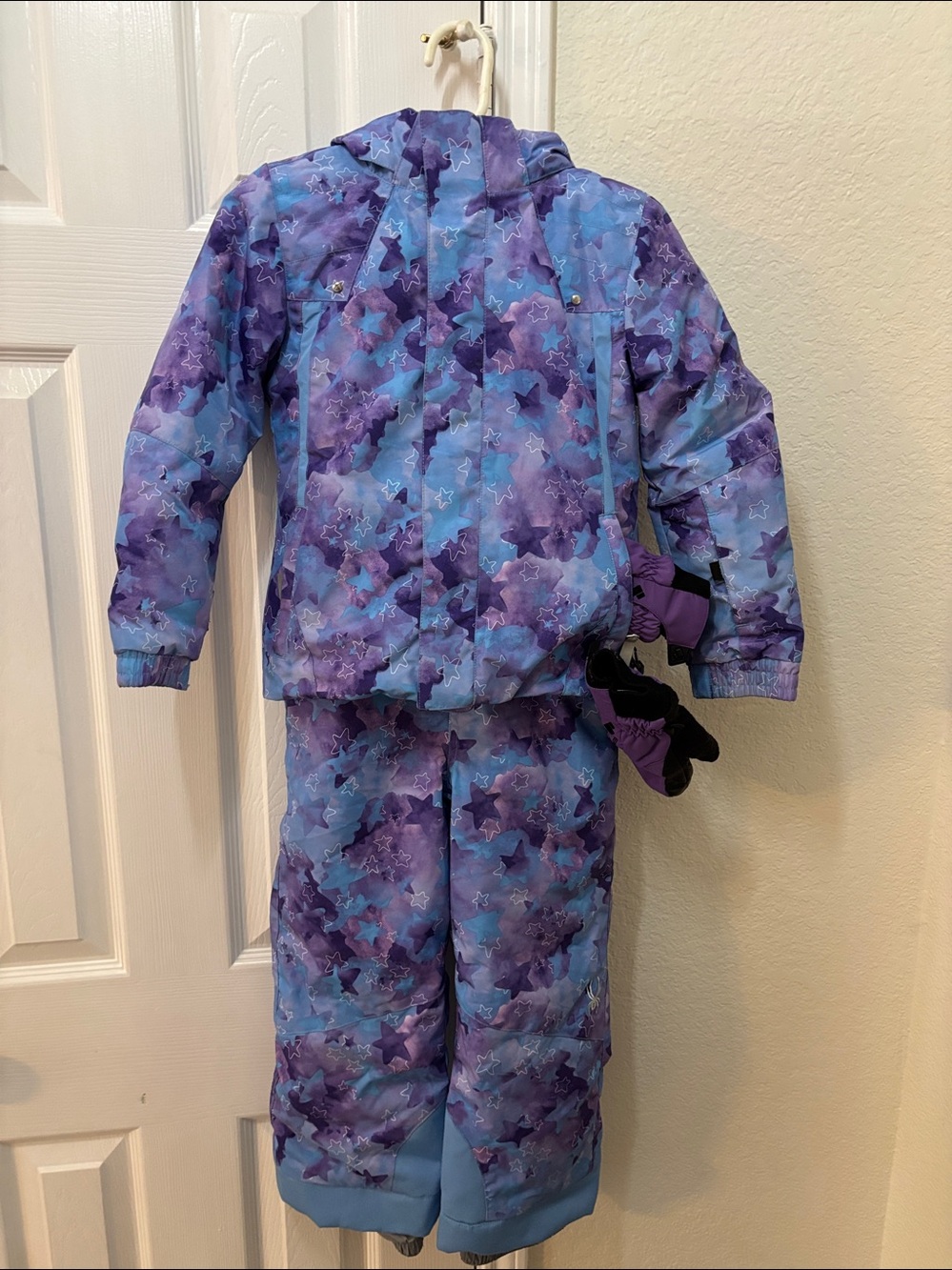 Spyder Kids Purple Star-Print Snow Jacket & Bib Pants with Light Blue Accents